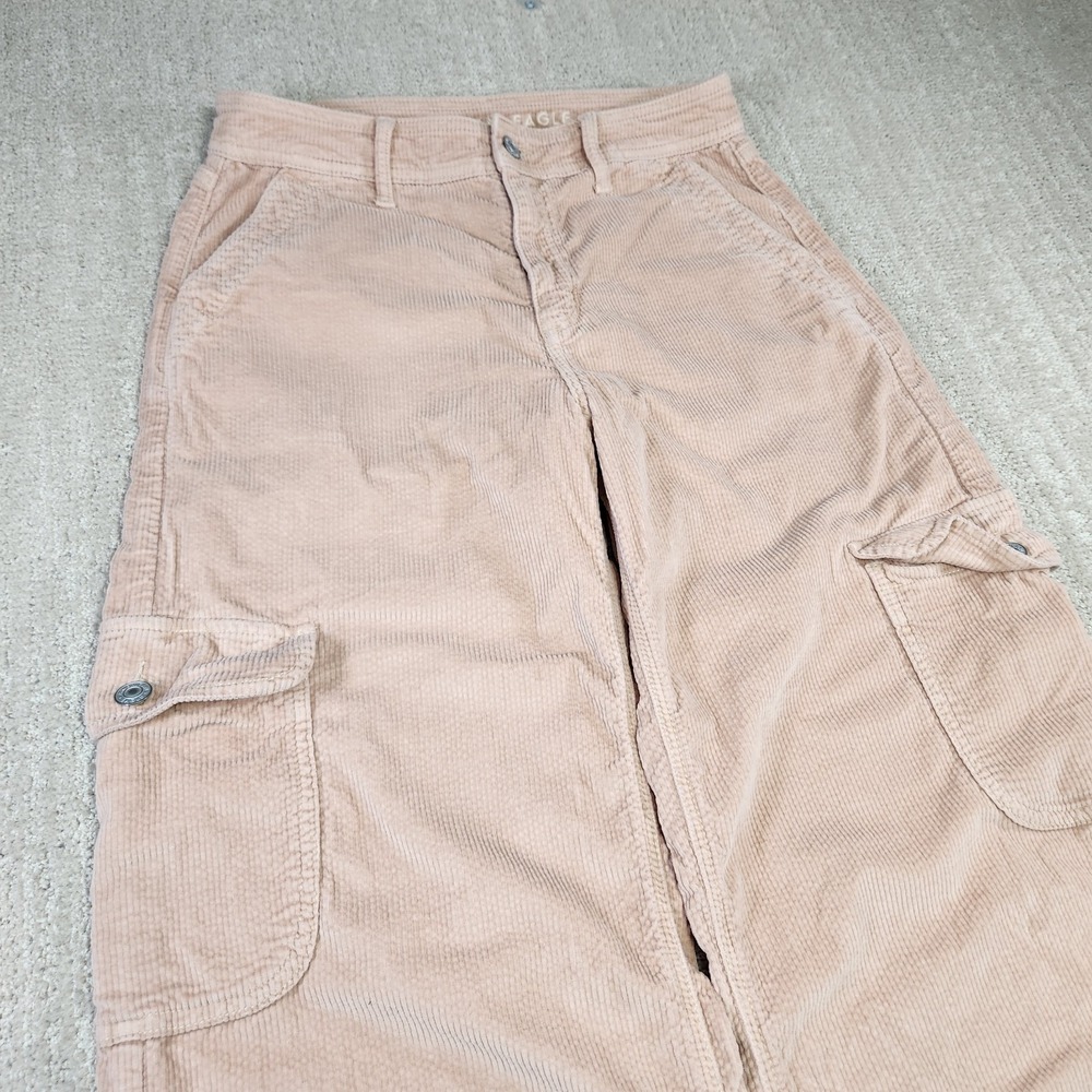 American Eagle Cargo Pants Women 4 Baggy Wide Leg Super High Rise Corduroy Y2K - Picture 2 of 14